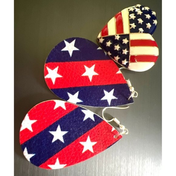 Star Spangle Banner Earrings & Enamel Pin Set - Picture 8 of 9